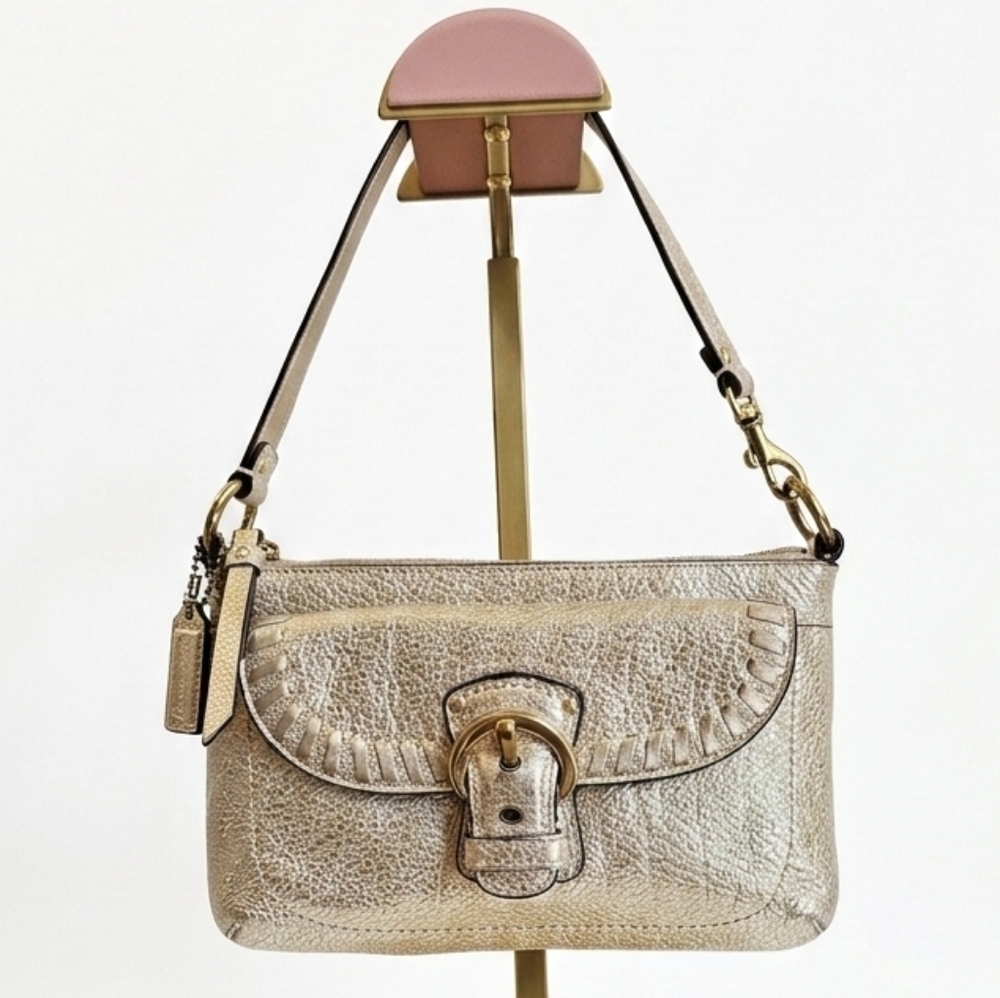 ​Coach Madison Metallic Gold Leather Whipstitch Buckle Wristlet - Like New